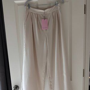 Avec Les Filles Cream Wide Leg Jumpsuit High-Waisted Pleated